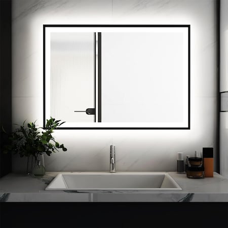 Chery Industrial LED Bathroom Vanity Mirror for Wall, Backlit + Front-Lighted, Dimmable 24x36 L001B6090